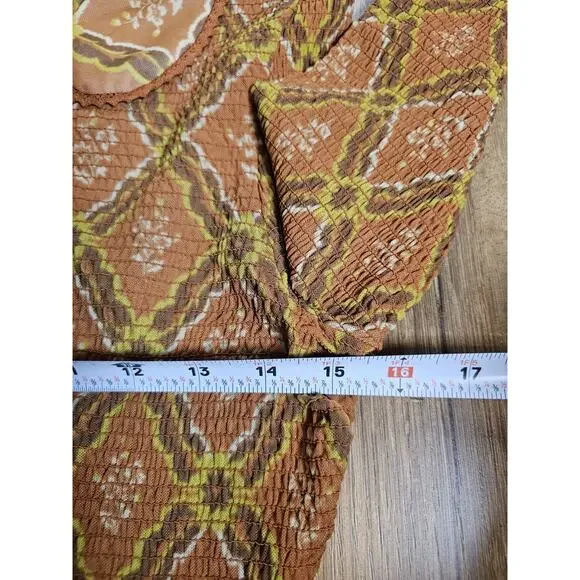 Free People Caught A Feeling Button Down Smocked Blouse Women's Size M New Retro - Picture 8 of 11